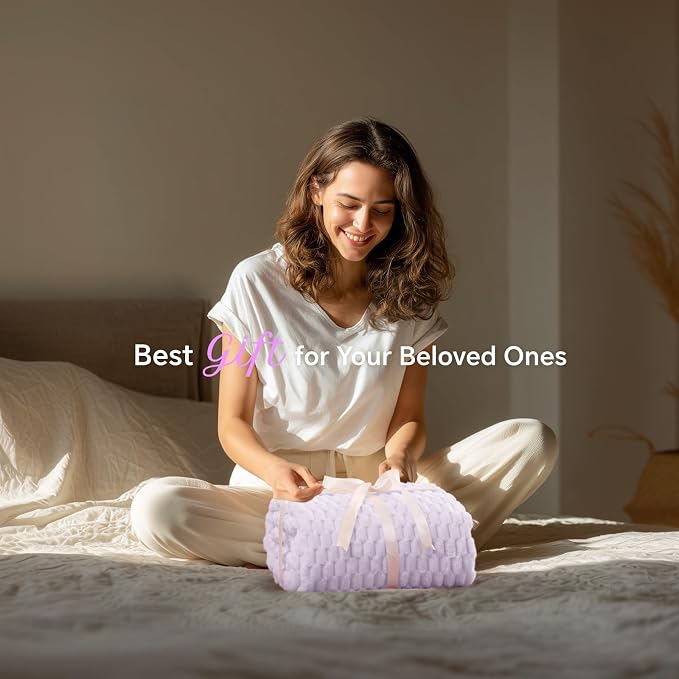 BEDELITE Lavender Twin Blanket for Couch, Soft Cozy Gifts for Women, 60*80 | 3D Jacquard Decorative Fleece Blanket, Super Soft Plush Throws, Cute Birthday Gift for Women & Men, Suitable for All Seasons