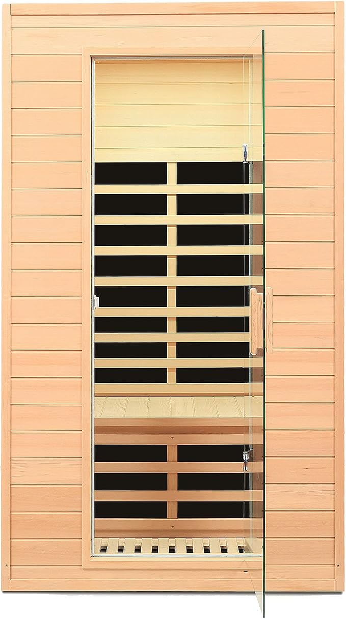 2 Person Infrared Sauna, Low EMF Far Infrared Sauna, Canadian Hemlock Wood Sauna for Home 1500W Indoor Sauna Home Spa Sauna with Bluetooth Speakers, Reading Lights, Roof Vent, Tempered Glass