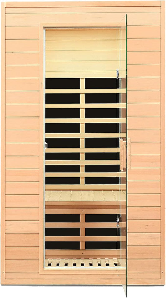 2 Person Infrared Sauna, Low EMF Far Infrared Sauna, Canadian Hemlock Wood Sauna for Home 1500W Indoor Sauna Home Spa Sauna with Bluetooth Speakers, Reading Lights, Roof Vent, Tempered Glass