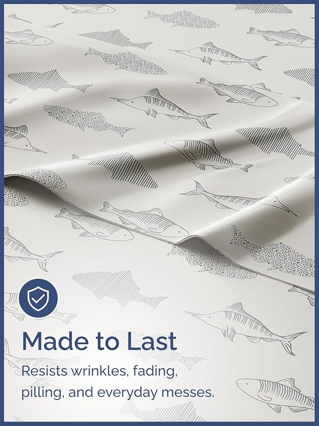 Kids Twin XL Size Bed Sheet Set - 3 Piece Kids Loft Bed Sheets - Fish Sea Animal Themed Bedding - Soft, Cute - Breathable and Machine Washable - Ocean Animal Bed Set for Boys, Girls, Teens & Toddlers