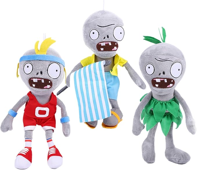3 PCS PVZ Plush Zombies Sets Toys Stuffed Soft Figure Doll Jersey, Flag, Hula Zombies, Great Gift for Christmas, Birthday New