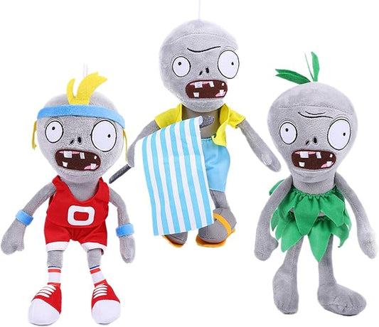 3 PCS PVZ Plush Zombies Sets Toys Stuffed Soft Figure Doll Jersey, Flag, Hula Zombies, Great Gift for Christmas, Birthday New