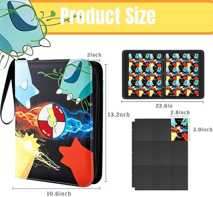 Card Binder 9 Pocket with Zipper, Trading Card Holder 50 Removable Sleeves – Holds 900 Cards, 3-Ring Album Case for Sports & Game Cards, Gift for Boys Girls (9 Pocket 900)