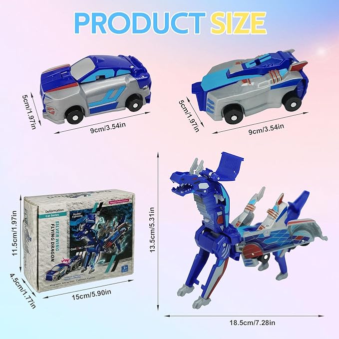 Dinosaur Collision Transforming Car Toy,Magnetic Cars Transform Into Dinosaurs,Transformation Car Toys for Boys & Girls with Transform Feature,Party Gift for Birthday,Christmas (Blue Dragon)