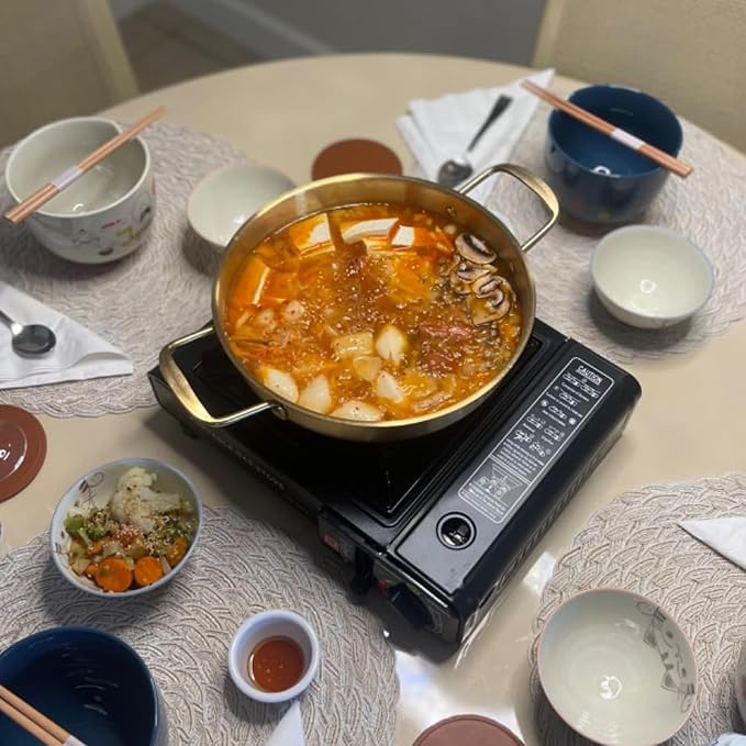 JOIKIT 4 Pack Korean Ramen Pot with Handles, Stainless Steel Ramen Cooking Pan, Golden Soup Pot for Noodles, Pasta, Home and Outdoor Use, Dishwasher Safe (7.2in,9.1in, 9.9in, 10.7in)