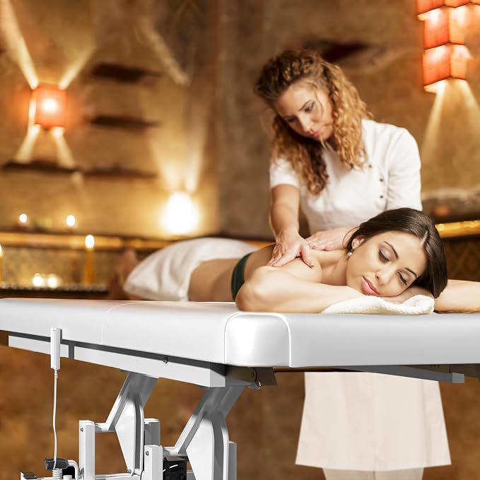 Electric Lift Massage Table for Estheticians, Professional Facial Bed with Adjustable Backrest, Waxing Table, Heavy-Duty 1500lbs Capacity (White)