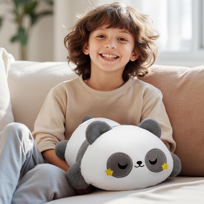 Cute Panda Plush Pillow, Kawaii Plushies Grey Panda Stuffed Animals, Squishy Plushies, Cuddle Plush Pillow for Kids & Girls (13 Inch)