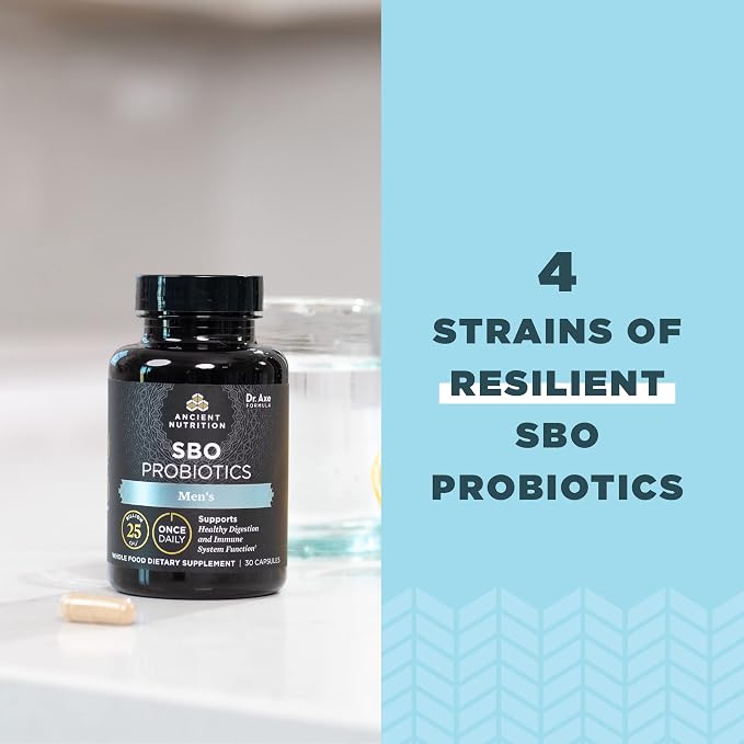 Ancient Nutrition Probiotics for Men, SBO Probiotics Men's Once Daily 30 Ct, for Healthy Digestion and Immune System Function Support, 25 Billion CFUs* Per Serving