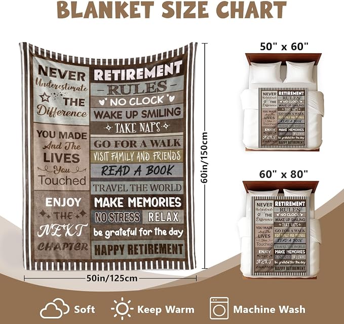 Retirement Gift for Woman or Men, Happy Retirement Blanket 50" x 60" | Happy Retirement Gifts for Coworker Teacher Boss Friends Retirees - Retirement Party Decorations Women - Retirement Blanket