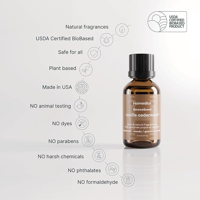 Homedics Waterless Essential Oil Diffuser with 15ml Vanilla Cedarwood Fragrance Oil. SereneScent Cordless Cold Air Scent Diffuser Starter Kit with Ambient Light, Studio 671 (Terracotta)
