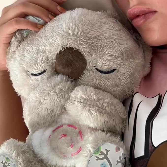 Relief Koala Breathing Stuffed Toy, Anxiety Relief Plush Breathing Animal, Sleeping Koala Plush Breathing with Musical Lights & Adjustable Rhythmic Breathing Motion (Grey)