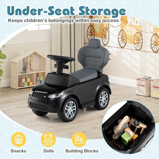 Costzon Push Car for Toddlers, 3 in 1 Land Rover Discovery Stroller Sliding Walking Car with Handle, Horn Sound, Underneath Storage, Armrest Guardrail, Foot-to-Floor Ride On Toy for Boys Girls (Black)