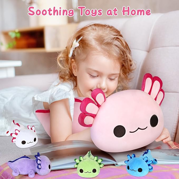 KMUYSL Axolotl Plush Toys for Ages 3 4 5 6 7 8+ Year Old- Axolotl Mommy Stuffed Animal with 4 Baby Axolotls in Her Tummy, Plush Toys Set, Christmas Birthday Gifts for Baby, Toddler, Kids