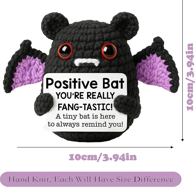 Mini Funny Handmade Positive Bat Crochet Animals Emotional Support Crochet Gift,Inspiring Gifts for Him Her,Men Women, Son Daughter,Birthday,Halloween