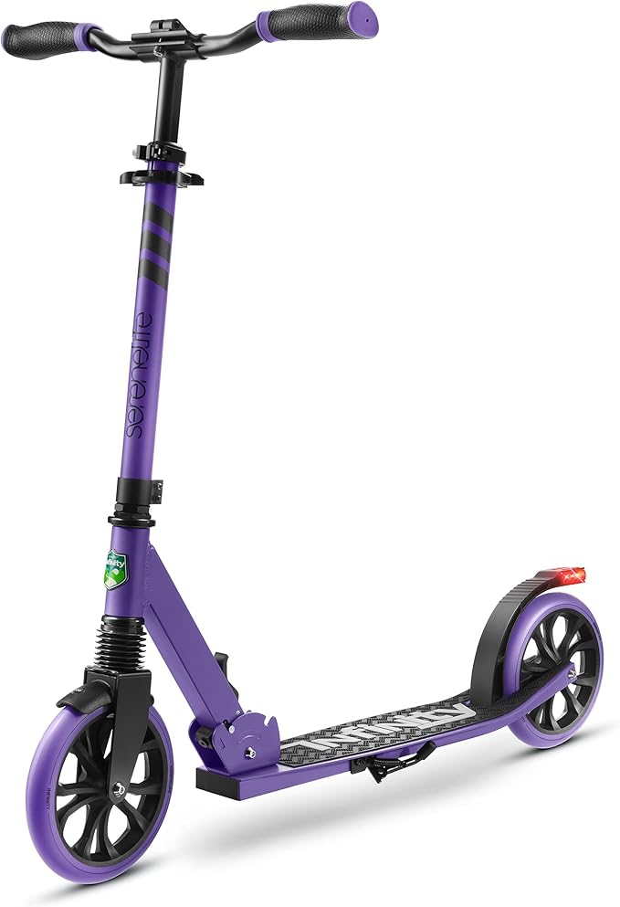 SereneLife Two Wheel Scooter for Teens, Smooth Gliding Kick Scooter for Adults w/Adjustable Height for Ages 8+, Portable All Terrain Scooter w/Carry Straps, Easy to Fold