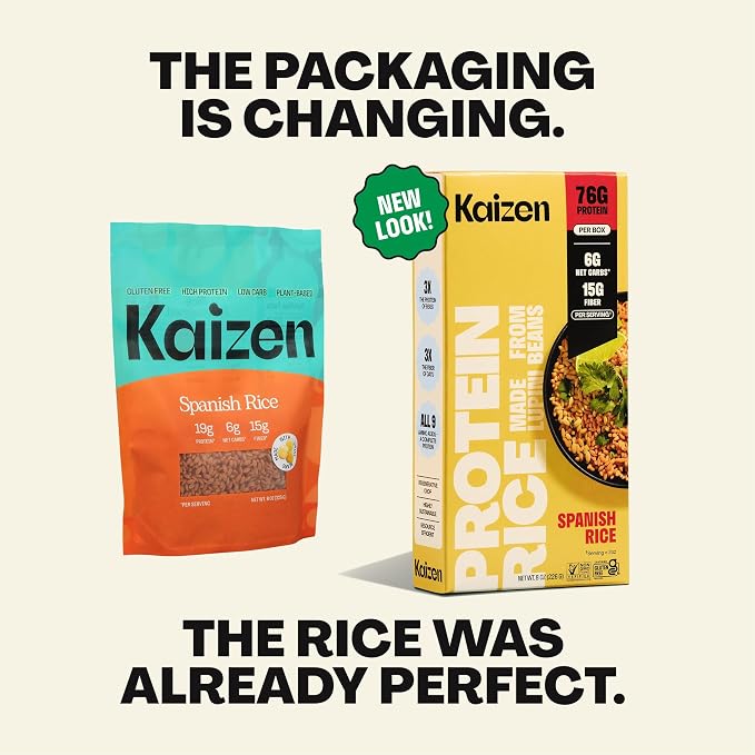 Kaizen Low Carb Rice, 20g High Protein, 6g Net Carb, Spanish 8 Oz (3-Pack) | High Fiber 15g, Gluten-Free, Keto-Friendly, Plant-Based Lupini Orzo, Non-GMO, Kosher, Protein Base for Bowls