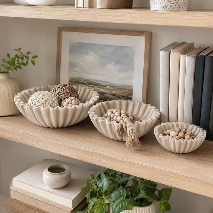 YMXYJM Decorative Bowl Set of 3, Fluted Resin Bowls for Home Decor, Beige | Includes three different sizes (Large, Medium & Small) for versatile use