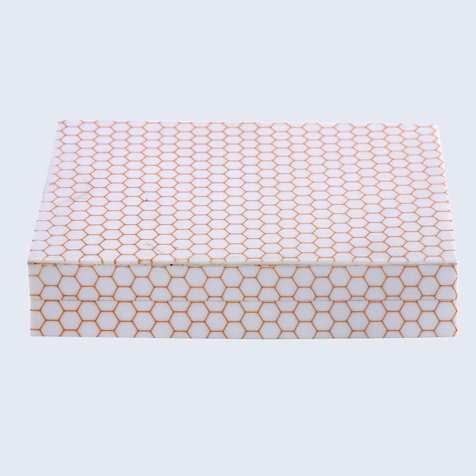 Handicrafts Home Large Decorative Storage Box with Lid– 8x6x1.5” Coffee Table Organizer, Keepsake-Decorative Boxes for Home Decor, Stylish Decorative Box for Office Décor-Hive Honey