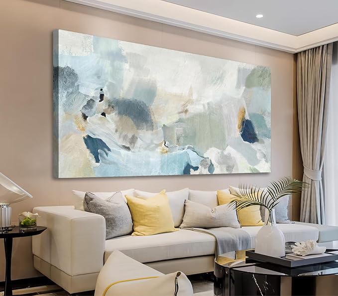 Abstract Canvas Wall Art Contemporary Teal Abstract Pictures Painting Modern Bluish Green Canvas Prints Turquoise Artwork Wall Decor for Living Room Bedroom Home Office Wall Decoration 24x48in