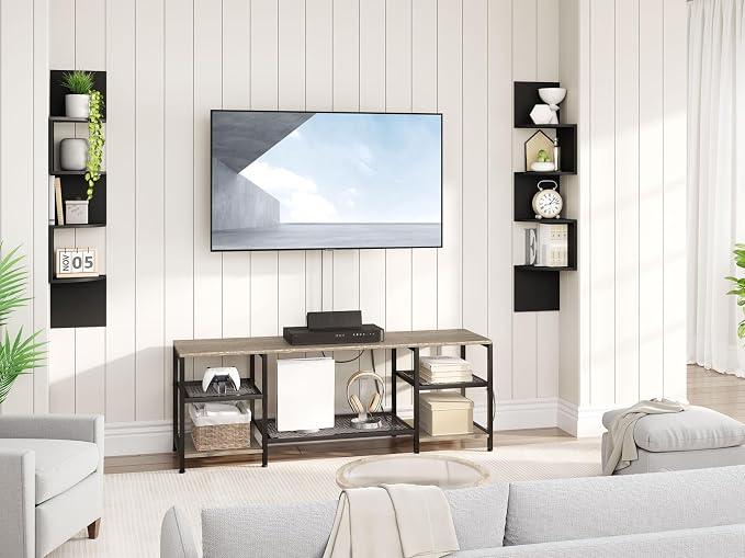HOOBRO Corner Shelf Wall-Mounted, Set of 2 Floating Corner Shelves for Wall, 4-Tier Corner Bookshelves for Living Room, Bedroom, Bathroom, Home Office, Black BK25BJP201
