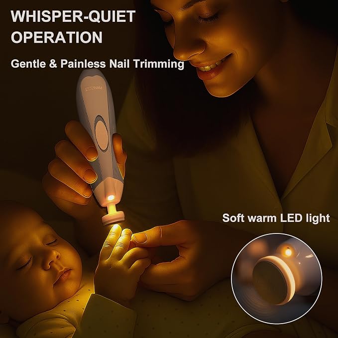 Fansidi Baby Nail Trimmer Electric, Easy & Safe Nail File for Newborn to Toddler, Whisper-Quiet Nighttime Use, Precise 4-Stage Grinding Heads, LED Light, 18-Pcs Kit, Dreamy Sky Blue, Baby Shower Gift