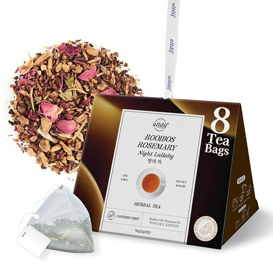 ALTDIF Rooibos Rosemary Night Lullaby Herbal Tea Bag Set for Calm and Restful Sleep - Chamomile and Lavender Blend - Caffeine-Free Floral Tea Bag Box for Evening Relaxation - 8 Pyramid Teabags