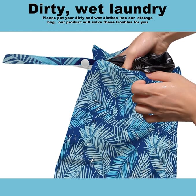 ZHAMEN 2Pcs Wet Bag, Wet Dry Bag Reusable with Zipper, Travel, Beach, Pool, Diapers, Dirty Yoga Gym Clothes, Makeup Bag, Waterproof Wetdry Packing, Tropical Plants Decore (12x10 Inch)