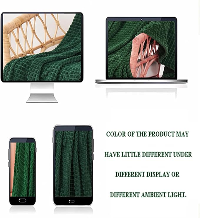 Puncuntex Fleece Throw Blanket Dark Green 50"×60" with Square Grid Design | Super Soft Plush Cozy Flannel Throw Blanket Luxury for Couch Sofa Chair