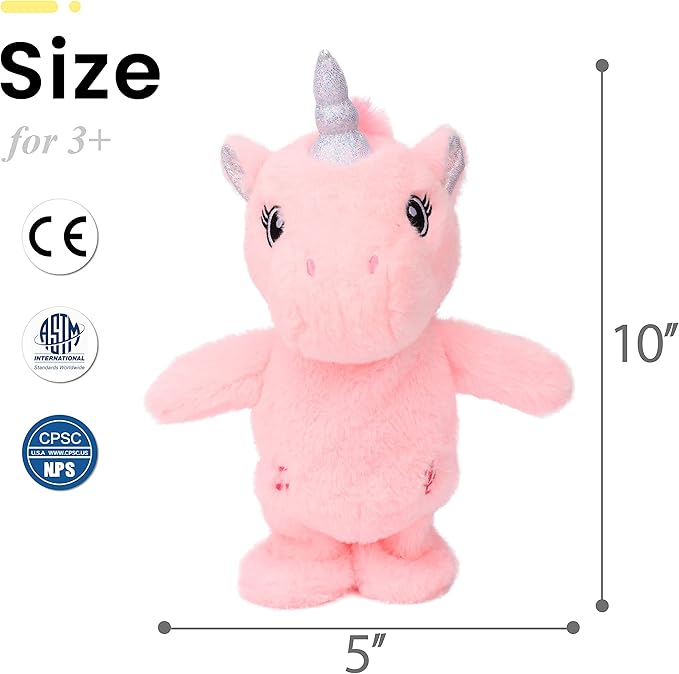 Easfan Talking Unicorn Repeats What You Say Walking Singing Stuffed Animal Electric Interactive Plush Toy Funny Animated Toy Mimicking Speaking Birthday for Kids Toddlers Pink,10''