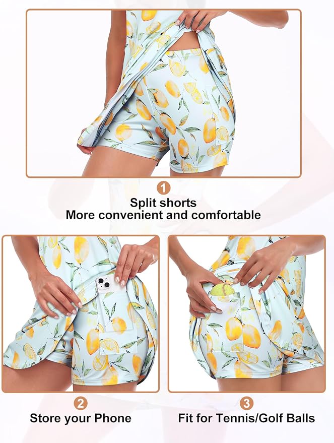Viracy Tennis Dress for Women Sleeveless Golf Dresses with Shorts and Pockets Ruffle Zip Up Stand Collar Golf Outfits