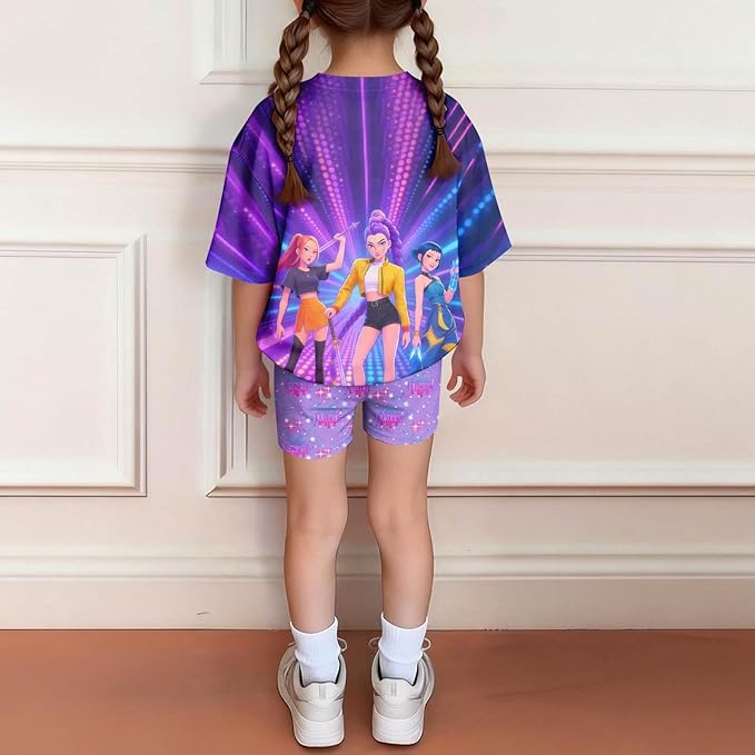 K-POP DEM0N Hunters Outfits for Girls, 2 Piece T-Shirts and Apparel Sets Birthday Gift