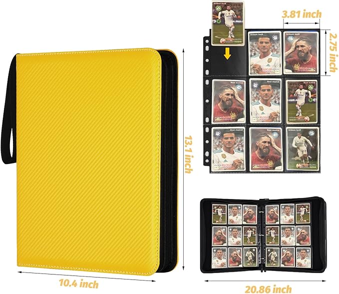 GERMUN 9 Pocket Card Binder, Premium Zip Trading Card Binder, 720 Double Sided Pocket PU Card Collection Binder, Collector Card Album, Card Folder for MTG, TCG, Sports Cards, Game Cards (yellow)