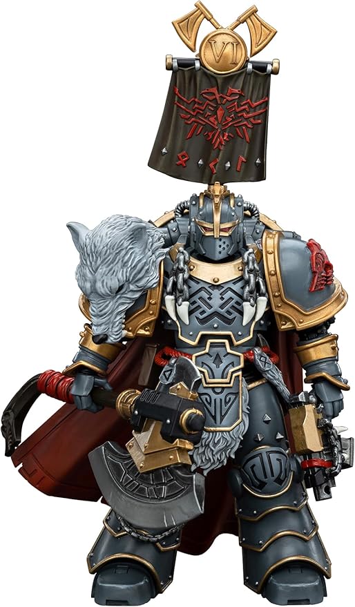 JOYTOY Warhammer 40K 1/18 Action Figures, Space Wolves Legion Praetor with Power Axe and Combat Shield Pistol for Collectors & Decor, Ideal Gift for Christmas, Character Figure - JT-00133