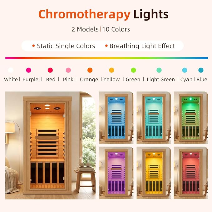 1 Person Infrared Dry Sauna, Canadian Hemlock Wood Indoor Home Spa Sauna Room with Speakers, Tempered Glass Door, 149°F Max, 32.3"x32.3"x61.6"