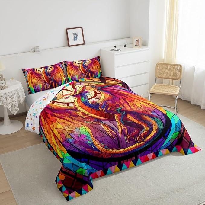 Feelyou Dragon Comforter Set Twin Size Dragon Stuff Comforter for Boys Girls Teens Wild Life Bedding Set Dragon Decor Duvet Set Room Decor Orange Quilt Set