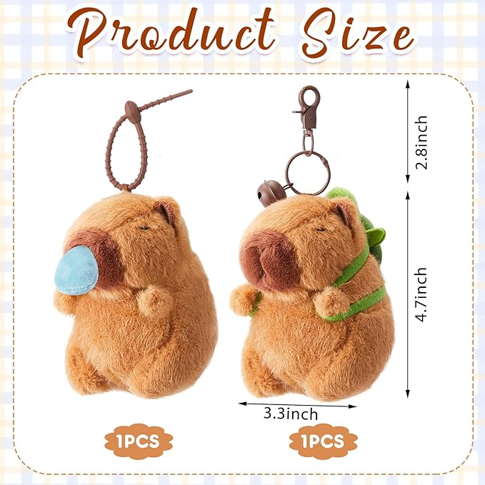 2 Pcs Capybara Plush Keychain Capybara Stuffed Animals Plush Pendant Exchange Birthday Party(Turtle Bag, Snot)