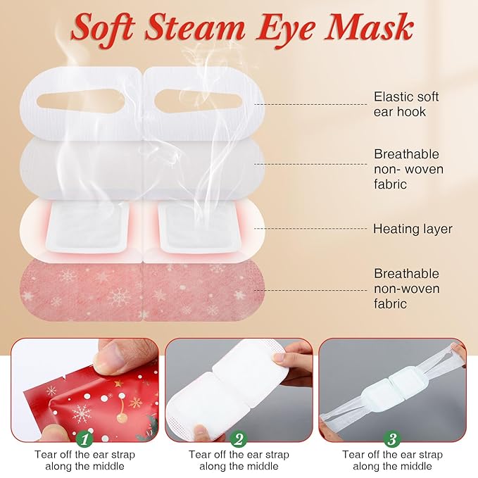 Demissle 60 Pack Christmas Steam Eye Masks Bulk for Dry Eyes Disposable Eyes Masks Cover Self Heating Red and Green Moist Heat Eyemasks Holiday Warm Eye Compress Gift for Women Home Office Travel