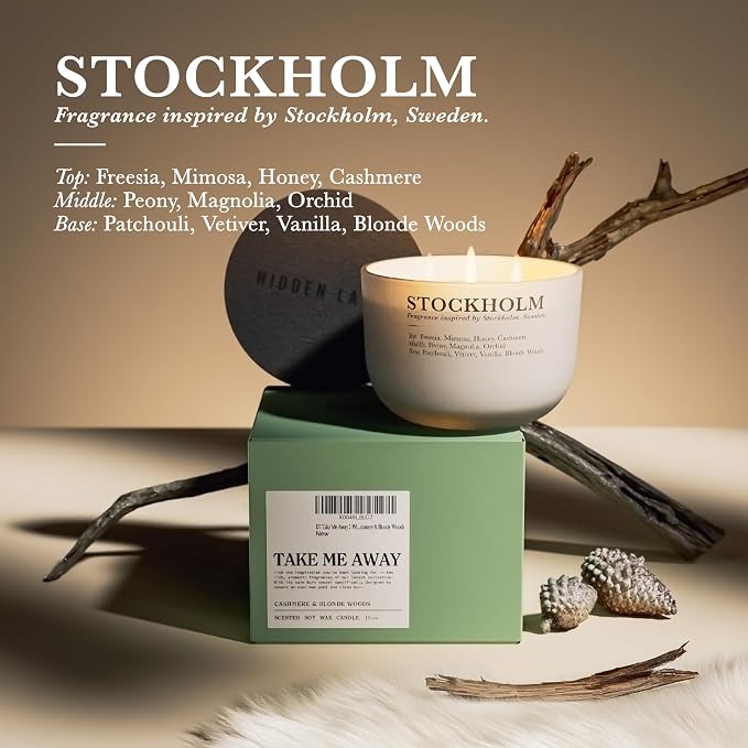 Hidden Label Cashmere & Blonde Woods Candles for Home Scented, Large 3 Wick Scented Natural Soy Candles, Soy Candle with Wood Lid,Candle Gifts for Women,16oz