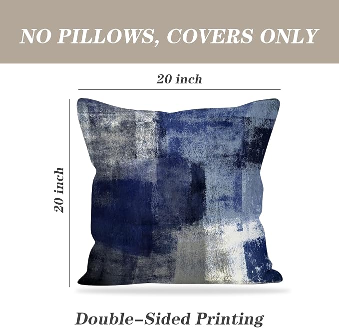 Throw Pillow Covers for Couch, 20x20 Inch, 2 Pack, Blue | Decorative Throw Pillow Covers Cushion Covers for Couch Bedroom Sofa Living Room