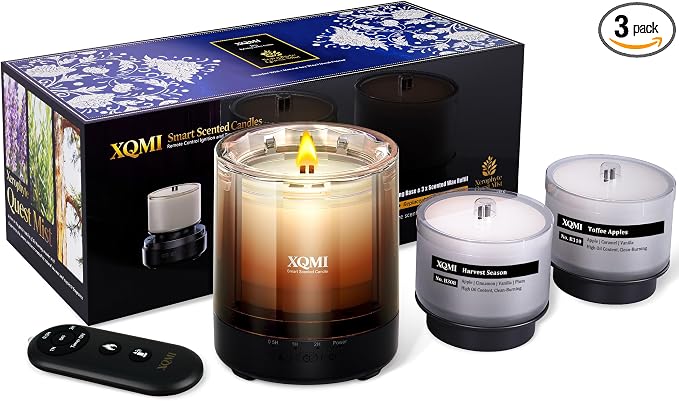 Smart Scented Candle with Remote for Home, Pumpkin&Cinnamon, Toffee Apples, Harvest Season, Soy Wax Lasting 35H, Gift for Birthday Mother's Thanksgiving Day Present