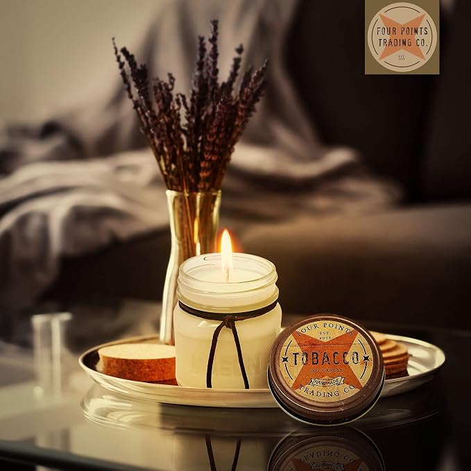 Hand Crafted Tobacco Scented Candle - Soy Aromatherapy Candle with Jar - Great Gift for Birthdays, Anniversary, Christmas, New Year, House Warming, Man Caves and More - 8oz