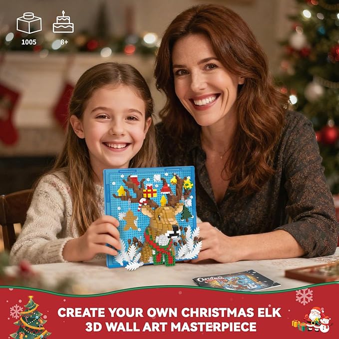 Christmas Reindeer Animal 3D Wall Art Micro Mini Building Blocks Set, Unique 2025 Christmas Home Decor, No Compatible with Lego, Ideal Christmas Holiday Toy Gift for Adults Boys Girls (1005 PCS)
