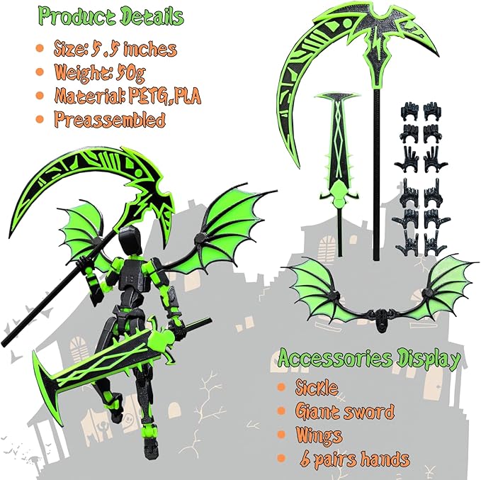 T13 Action Figure(Assembly Completed),Titan 13 Robot Action Figures ,3D Printed Dummy 13 Action Figure Articulated, Lucky 13 Gift for Collectors Desktop Decorations,muñeco de acción(Black Green)
