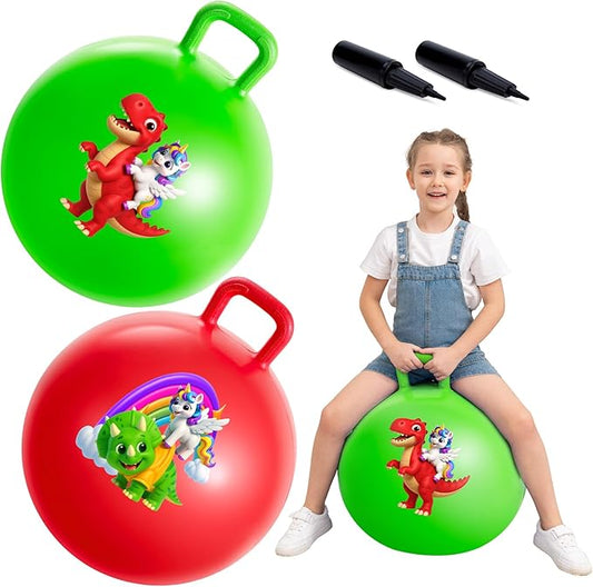 ZOOJOY Hopper Balls 2 Pack – 18 Inch Bouncy Ball with Handle, Hoppity Hop Balls for Kids Ages 3-8, Unicorn & Dinosaur Hopping Toy Gifts for Boys & Girls, with Pump for Indoor Outdoor Play