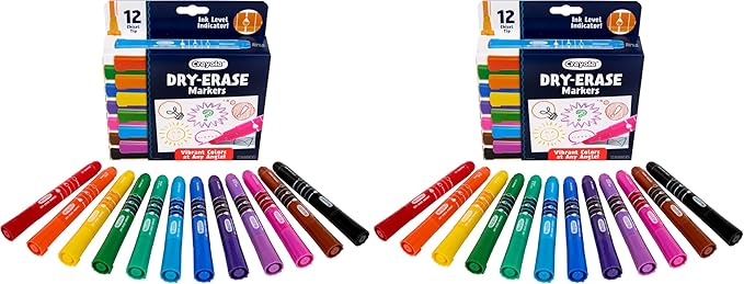 Crayola Take Note Dry Erase Markers for School (12ct) Teacher Supplies, Chisel Tip Whiteboard Markers, Essential Classroom Must Haves, Low Odor (Pack of 2)