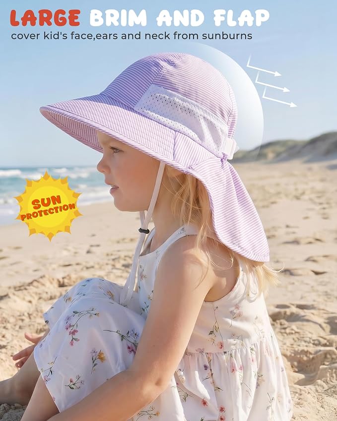 Toddler Baby Sun Hat Kids Summer Beach Essentials Adjustable Beach Hats with Bucket Wide Brim for Boys Girls Age 0-14 Years