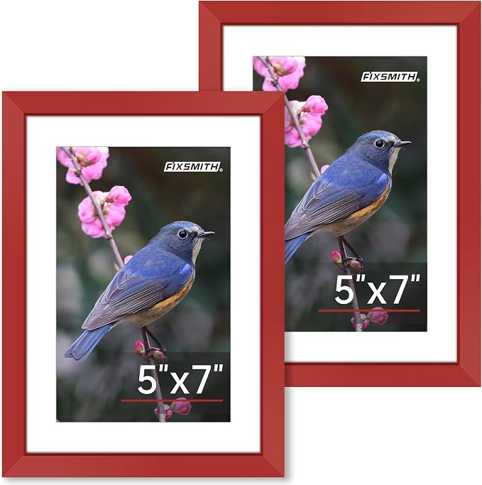 FIXSMITH 5x7 Picture Frame Set of 2, Red Photo Frame with HD Plexiglass, Display Pictures 4x6 with Mat or 5x7 Without Mat Multi Picture Frames Collage for Tabletop or Wall Display