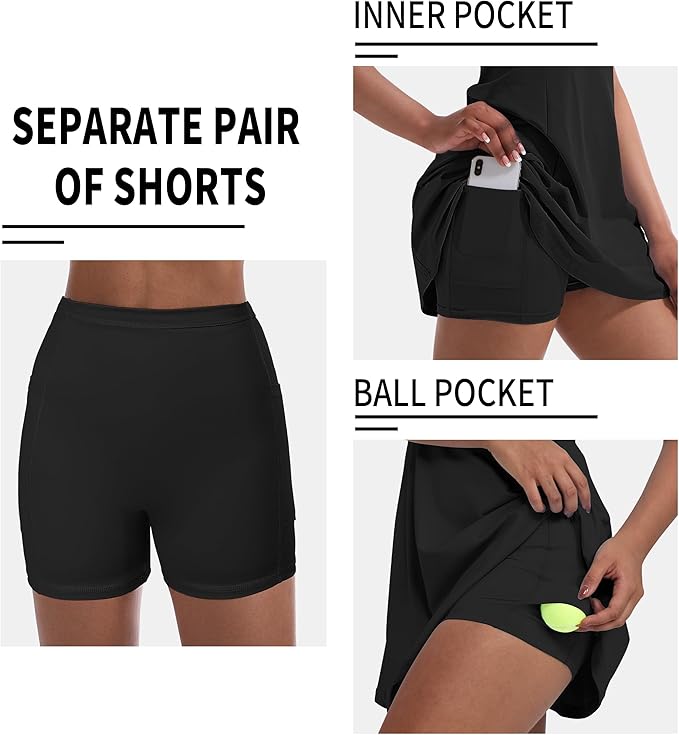 Tennis Dress for Women, Golf Dress with Shorts and Pockets Athletic Dress | Sleeveless Collared Half-Zipper Workout Sport Dress, Stretch Moisture Wicking Fabric, Tennis Golf Outfits
