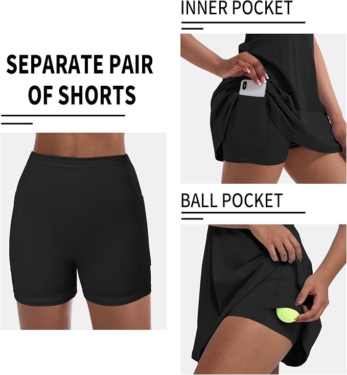 Tennis Dress for Women, Golf Dress with Shorts and Pockets Athletic Dress | Sleeveless Collared Half-Zipper Workout Sport Dress, Stretch Moisture Wicking Fabric, Tennis Golf Outfits