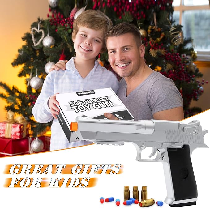 Toy Pistol Guns Toys for 8 9 10 11 12 13+ Year Old Boys Kids, Sports & Outdoor Play Toys Gun with Soft Bullet & Shell Ejecting, Silver Fidget Toy Guns for Boys 8-12, Kids Gifts for Birthday